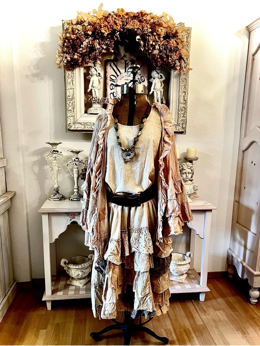 🆕 Paper Lace | Artsy Tea Dye Ruffle Hem Dress S - Picture 8 of 10